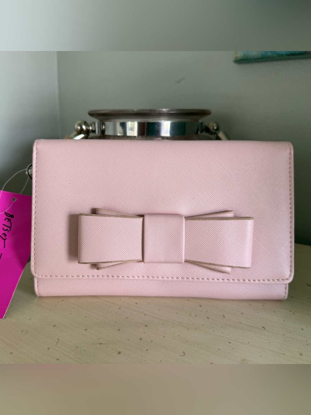 Betsey Johnson Pink Bow Trifold Wallet NWT Floral Lining